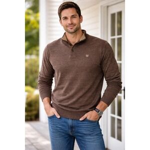 Chaps Men's Brown Quarter Button Pullover Sweater Casual Knit Shirt
